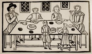 Posiłek rodzinny, ok. 1600 (zdjęcie w sepii) autorstwa English School
