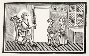 Ojciec i jego synowie, ilustracja z książki rozdziałów XVIII wieku autorstwa Johna Ashtona, wyd. 1882 autorstwa English School