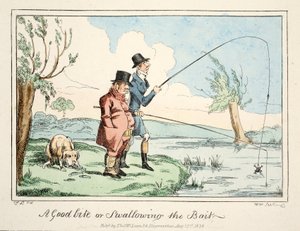Dobry kęs lub połknięcie przynęty, wyd. 1835 (grawerowanie ręcznie kolorowane) autorstwa English School