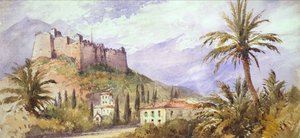 Fort na wzgórzu w górach Atlas, ok. 1860-70 (akwarela na papierze) autorstwa English School
