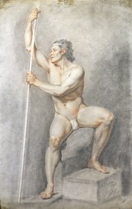 Akt męski trzymający laskę, ok. 1770 (kolorowe kredy na papierze)