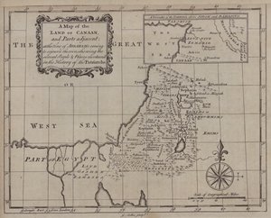 Mapa Ziemi Kanaan i jej przyległych części w czasie, gdy Abraham przybył, aby zamieszkać w niej, z zaznaczeniem kilku osób i miejsc wspomnianych w Historii Patriarchów (rycina) autorstwa English School