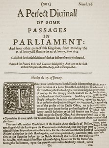 A Perfect Diurnall, faksymile pierwszej strony numeru 26, 1643, ilustracja z Cassells Illustrated History of England (zdjęcie w sepii) autorstwa English School