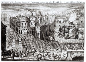 Perspektywa miasta i portu Kartageny, podjęta przez Anglików pod dowództwem dzielnego admirała Vernona, 1741 autorstwa English School