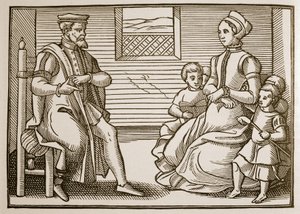 Rodzina purytańska, z Tenor całych Psalmów w czterech częściach, 1563 (zdjęcie w sepii) autorstwa English School