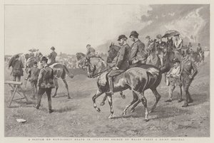 Szkic na Newmarket Heath w lipcu, książę Walii bierze krótkie wakacje (grawerowanie) autorstwa English School