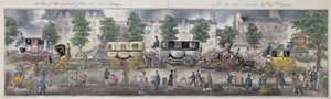 Widok na bulwary Paryża z nowymi powozami, 1828 (kolor grawerowany) autorstwa English School