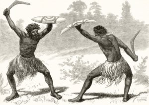 A Waddy Fight, z "Australian Pictures" Howarda Willoughby