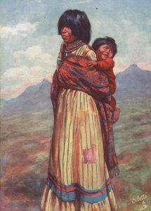 Indiańska squaw i papużka Walapai (kolorowa litografia) autorstwa English School