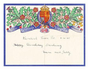 Telegram z życzeniami urodzinowymi, ok. 1942 r. (kolor lito) autorstwa English School