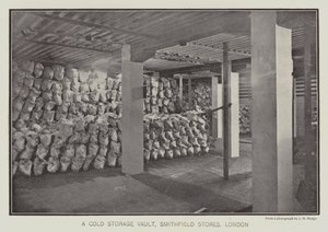 Chłodnia składowa, Smithfield Stores, Londyn (zdjęcie czarno-białe) autorstwa English School