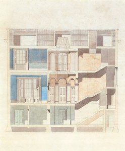 Projekt przekrojowy do wnętrza klasycznej kamienicy, ok. 1840 r. (wc z piórem i atramentem) autorstwa English School