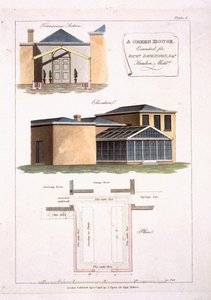 Szklarnia z gotyckimi detalami połączona z neoklasycznym domem dla Richarda Dickinsona Esq w Hendon, Middlesex, 1806 autorstwa English School