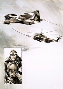 Helikopter zatankowany w locie (gwasz na papierze) autorstwa English School