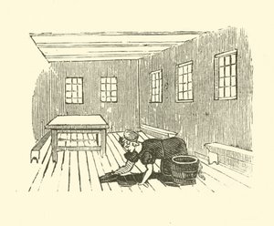 Pokojówka szorująca podłogę (drzewryt) autorstwa English School