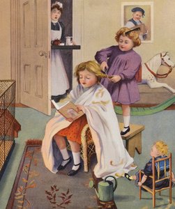 Złośliwy fryzjer (kolorowa litografia) autorstwa English School