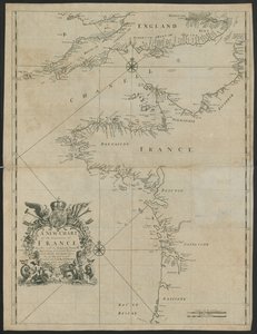 „Nowa mapa wybrzeży morskich Francji, wraz z kanałem La Manche”, c.1730 (lito) autorstwa English School