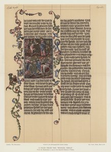 Strona z Biblii Wenzla (kolorowa litografia) autorstwa English School