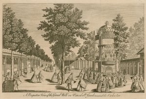Perspektywiczny widok na Grand Walk w Vauxhall Gardens w Londynie i The Orchestra autorstwa English School