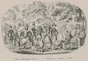 Scena w Kensington Gardens lub Fashions and Frights z 1829 roku autorstwa English School