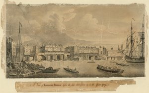 Widok na London Bridge przed późną przebudową jak w 1757 roku autorstwa English School