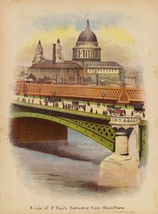 Widok na katedrę św. Pawła z Blackfriars (kolorowa litografia) autorstwa English School
