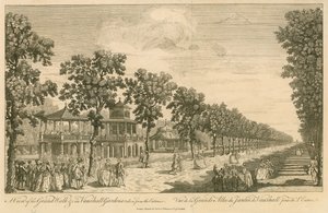 Widok z wejścia na Grand Walk w Vauxhall Gardens w Londynie autorstwa English School