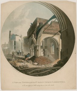 Widok na wieżę i łuk kościoła św Jakuba, Clerkenwell autorstwa English School