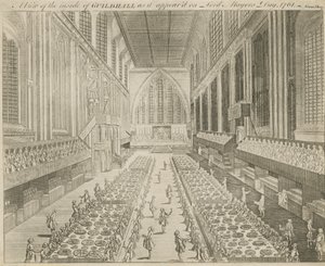 Widok wnętrza Guildhall, tak jak wyglądało w Dzień Lorda Burmistrza, 1761 autorstwa English School