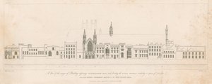 Widok na pasmo budynków sąsiadujących z Westminster Hall i naprzeciw Tamizy autorstwa English School