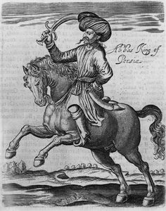 Abbas King of Persia, ilustracja z „Kilka lat podróży do Afryki i Azji” Sir Thomasa Herberta, 1634 (rycina) autorstwa English School