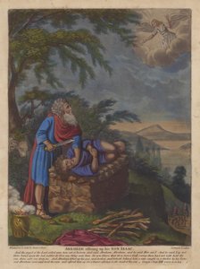 Abraham ofiarowujący swojego syna Izaaka (kolorowa litografia) autorstwa English School