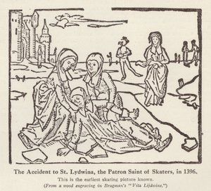 Wypadek św. Lydwiny, patronki łyżwiarzy, 1396 (lito) autorstwa English School