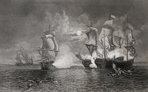 Akcja między Bonhomme Richard i Serapis, 23 września 1779 (rycina) autorstwa English School