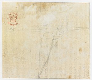 Dodać. 15508, f.44v, Szkic z „RYSUNKÓW atramentem indyjskim, ilustrujący pierwszą podróż kapitana Cooka autorstwa English School