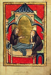 Dodaj 39943 f.21 Boisil, przeor Cuthberta w Melrose, na łożu śmierci, z „Life and Miracles of St. Cuthbert” Bede, łac. (Durham) (welum) autorstwa English School