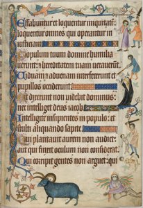 Dodać. 42130 , f.169, Psalm 93, sceny mordu, z „Psałterza Luttrella”, c.1325-35 (welum) autorstwa English School