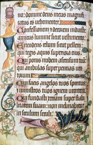 Dodaj 42130 f.182v Psalm 103 z groteskami, z „Psałterza Luttrella”, c.1325-35 (welum) autorstwa English School