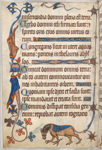 Dodać. 42130, f.61v, Psalm 32, skrzydlaty koń, z „Psałterza Luttrella”, c.1325-35 (welum) autorstwa English School