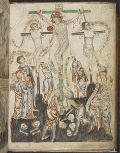 Dodać. 47682, f.32, Ukrzyżowanie, z Holkham Bible Picture Book, c.1320-30 (welum) autorstwa English School