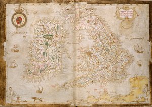 Dodać. 62540, ff.3v-4, Mapa Wielkiej Brytanii i Irlandii, z „Nowell-Burghley Atlas”, c.1564 (welum) autorstwa English School