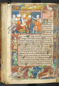 Dodaj MS 47680, f.40v, King (Alexander) i Arystoteles wręczający list do posłańca, z Secretum Secretorum autorstwa English School