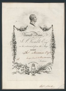 Bilet wstępu na kolację z okazji pożegnania Johna Kemblesa ze sceną, 1819