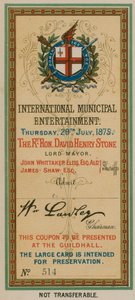Bilet wstępu do International Municipal Entertainment w Guildhall w Londynie, 29 lipca 1875 r. autorstwa English School