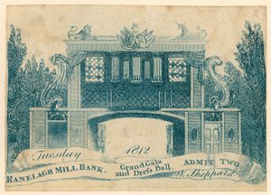 Bilet wstępu na wielką galę i bal przebierańców w Ranelagh Gardens, Millbank, Londyn. 1812 autorstwa English School