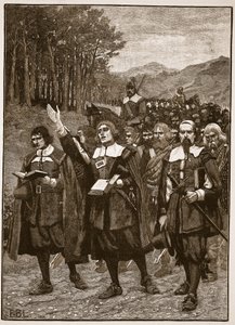 Przejście Przymierza przez granicę do Anglii, ilustracja z Cassells Illustrated History of England (zdjęcie w sepii) autorstwa English School