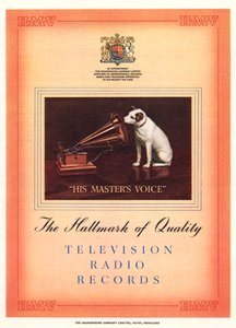 Reklama dla His Masters Voice, ilustracja z katalogu wystawowego South Bank, Festival of Britain, Londyn, 1951 autorstwa English School