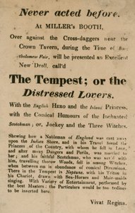 Reklama Burzy; lub The Distressed Lovers, wykonywane w Millers Booth, Cross Daggers, w pobliżu Crown Tavern autorstwa English School