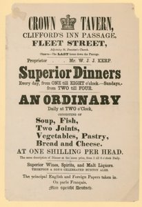 Reklama dla Crown Tavern, Cliffords Inn Passage, Fleet Street, Londyn autorstwa English School