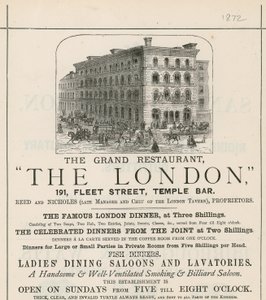 Reklama wielkiej restauracji The London, 191 Fleet Street, Temple Bar autorstwa English School